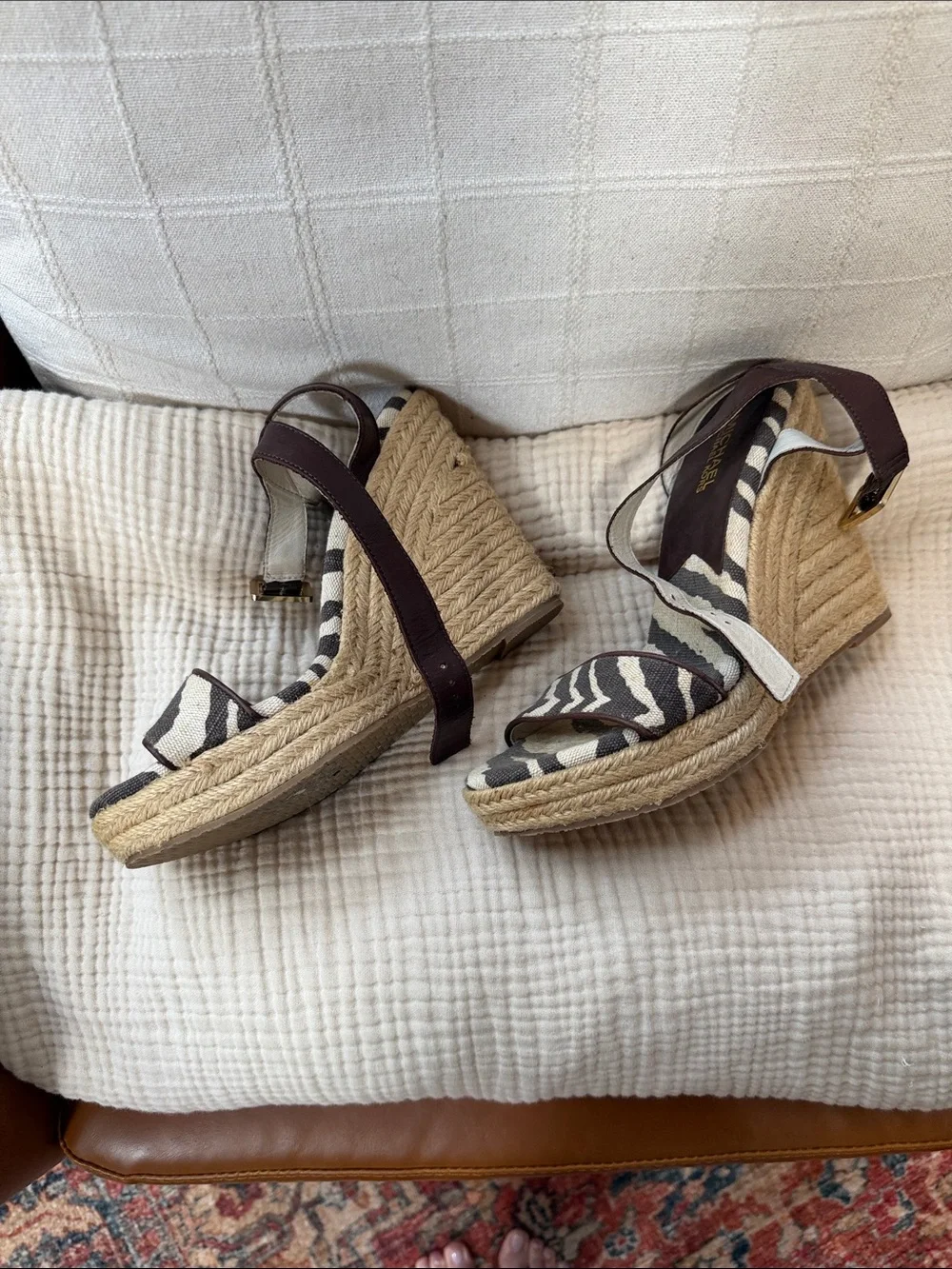 Michael Kors Zebra Print Wedge Sandals in Black and Ivory